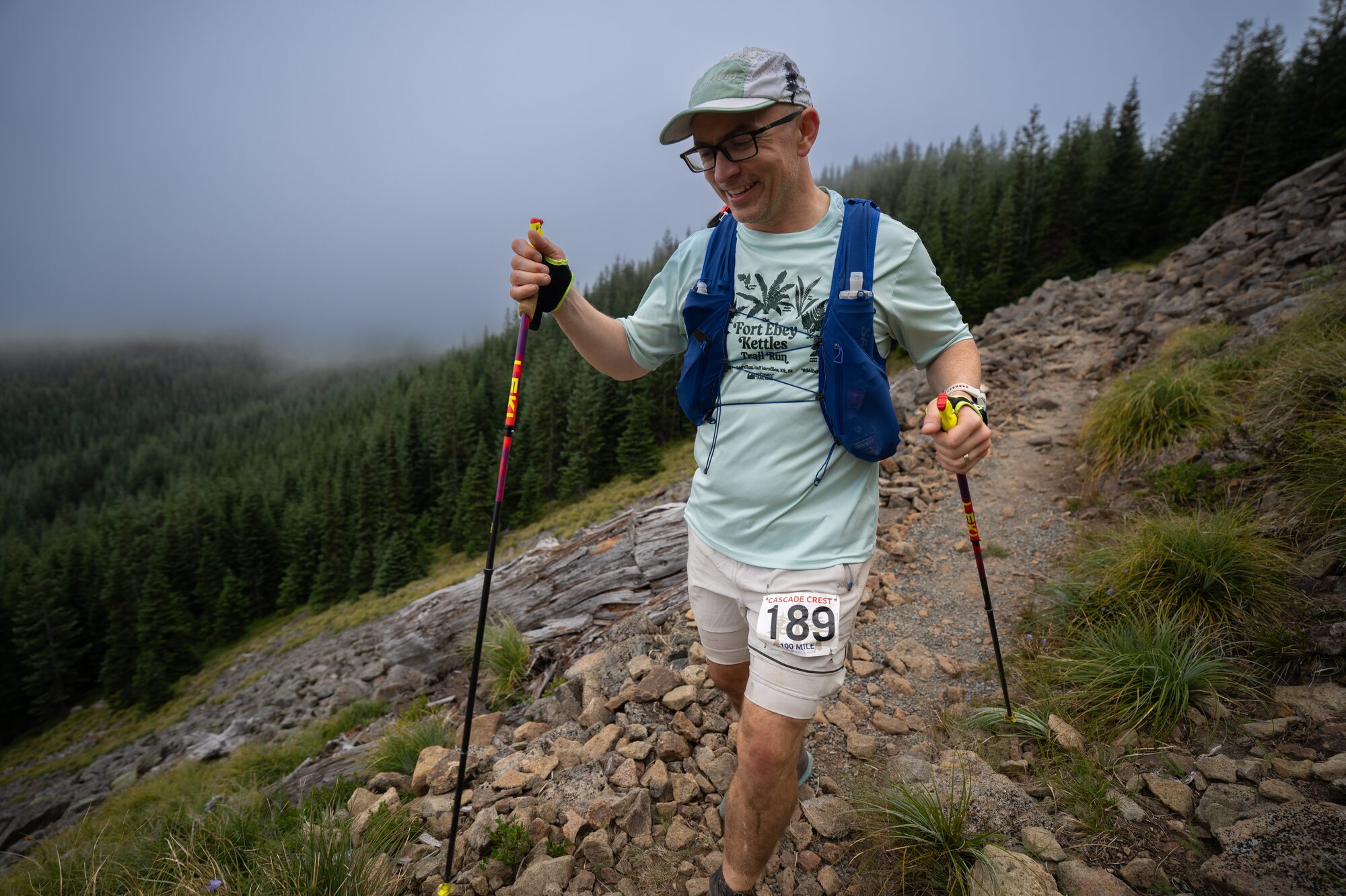 Wade crossing a rocky section during his miles with Cam